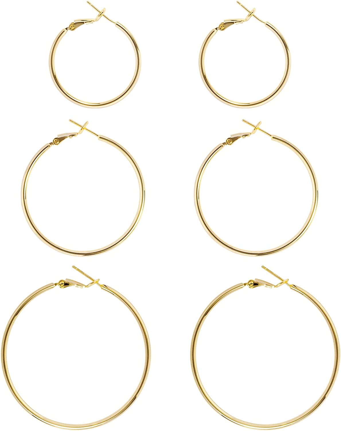 Big Gold Hoop Earrings for Women Hypoallergenic 925 Sterling Silver Post Thin Loop 14K Gold Plated Hoop Earrings Set for Girls, 3 Pairs