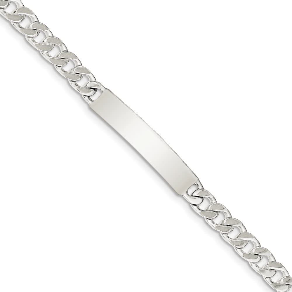 Solid 925 Sterling Silver Engravable Curb Cuban Link ID Bracelet Engravable Identification Name Bar Tag - with Secure Lobster Lock Clasp 7" (Width = 7mm)