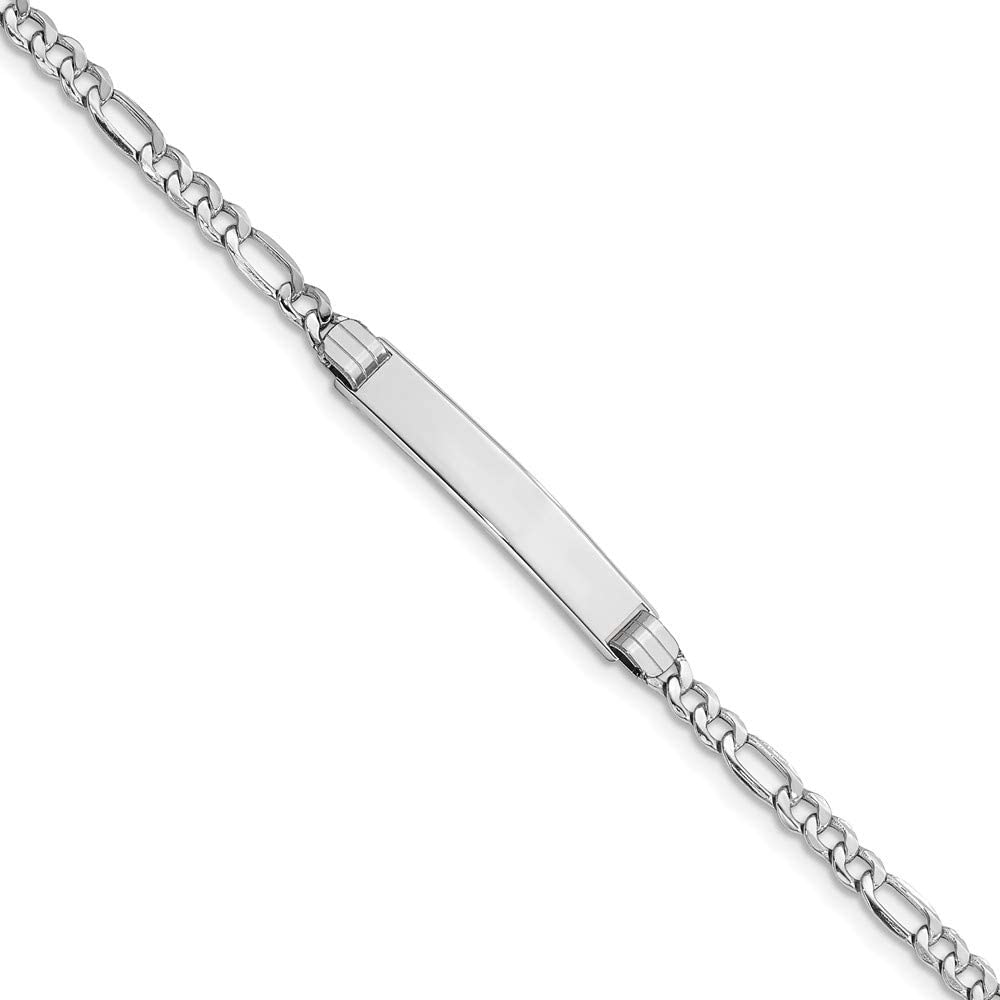Sonia Jewels 14k White Gold Polished ID with Semi-Solid Figaro Bracelet - with Secure Lobster Lock Clasp (5mm)
