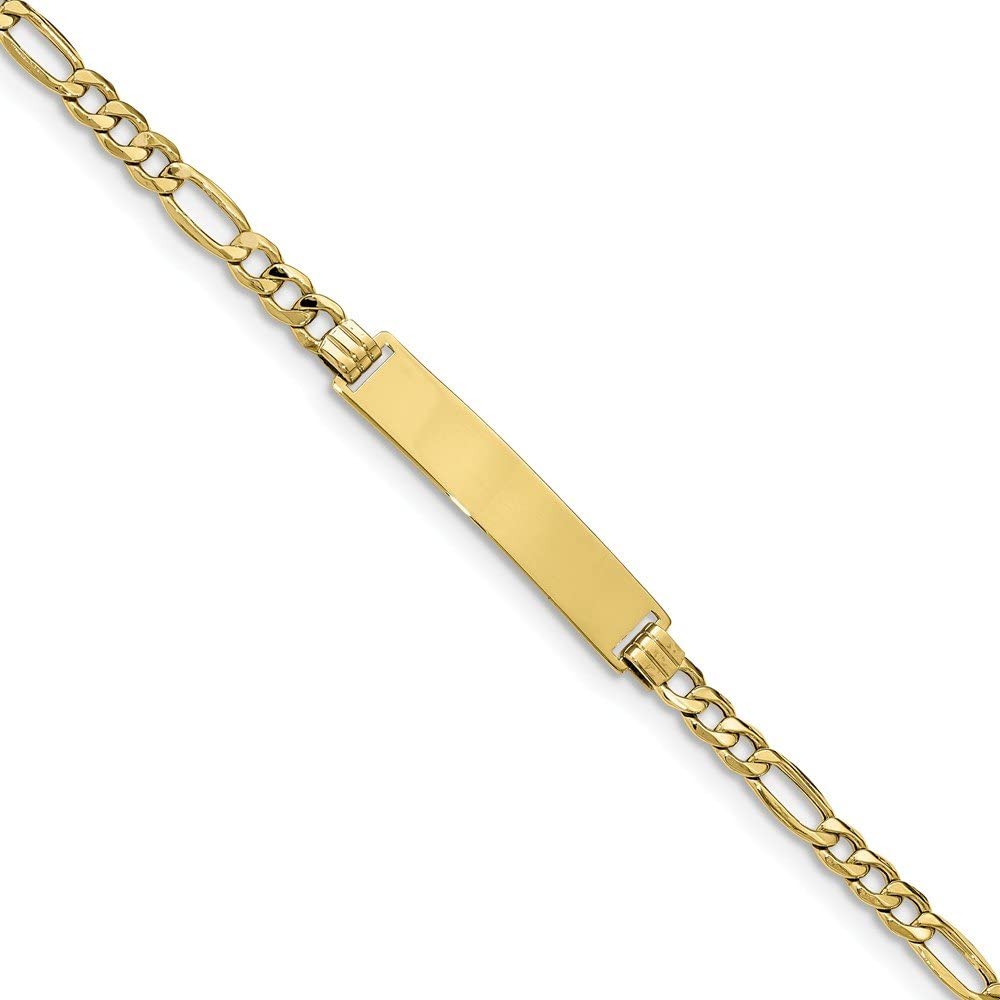 10k Yellow Gold Figaro Link ID Bracelet Engravable Identification Name Bar Tag - with Secure Lobster Lock Clasp 8" (Width = 6mm)
