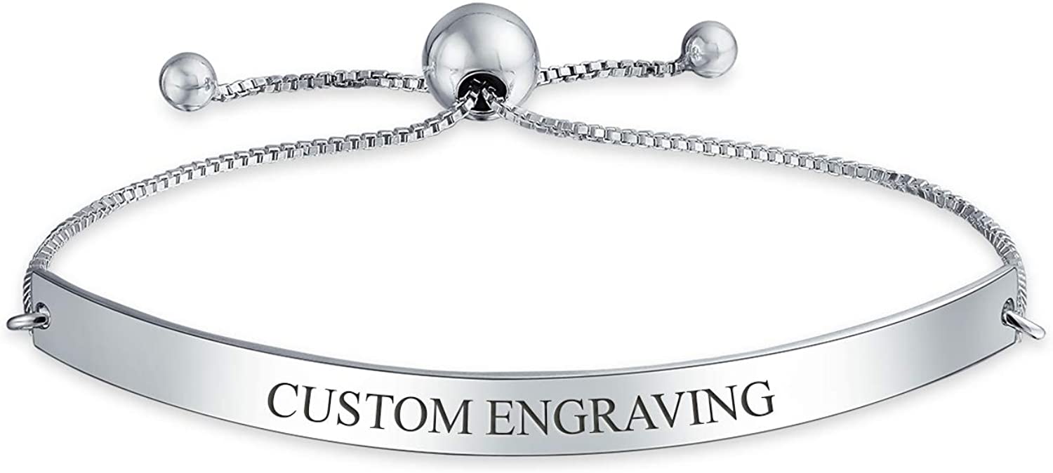 Identification ID Bracelet Engravable Name Plate Bar Bolo Bracelet For Women 925 Sterling Silver Adjustable Personalize