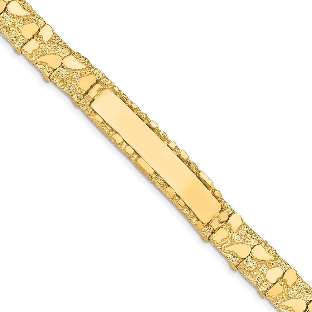 Solid 14k Yellow Gold 10mm Nugget ID Bracelet Engravable Identification Name Bar Tag 7"