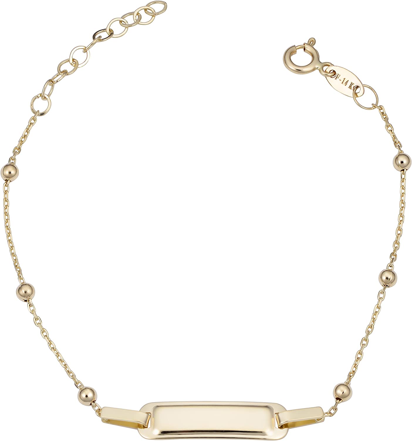 Kooljewelry 14k Yellow Gold Bead Station Id Bracelet (adjusts from 5.5 to 6.5 inch)