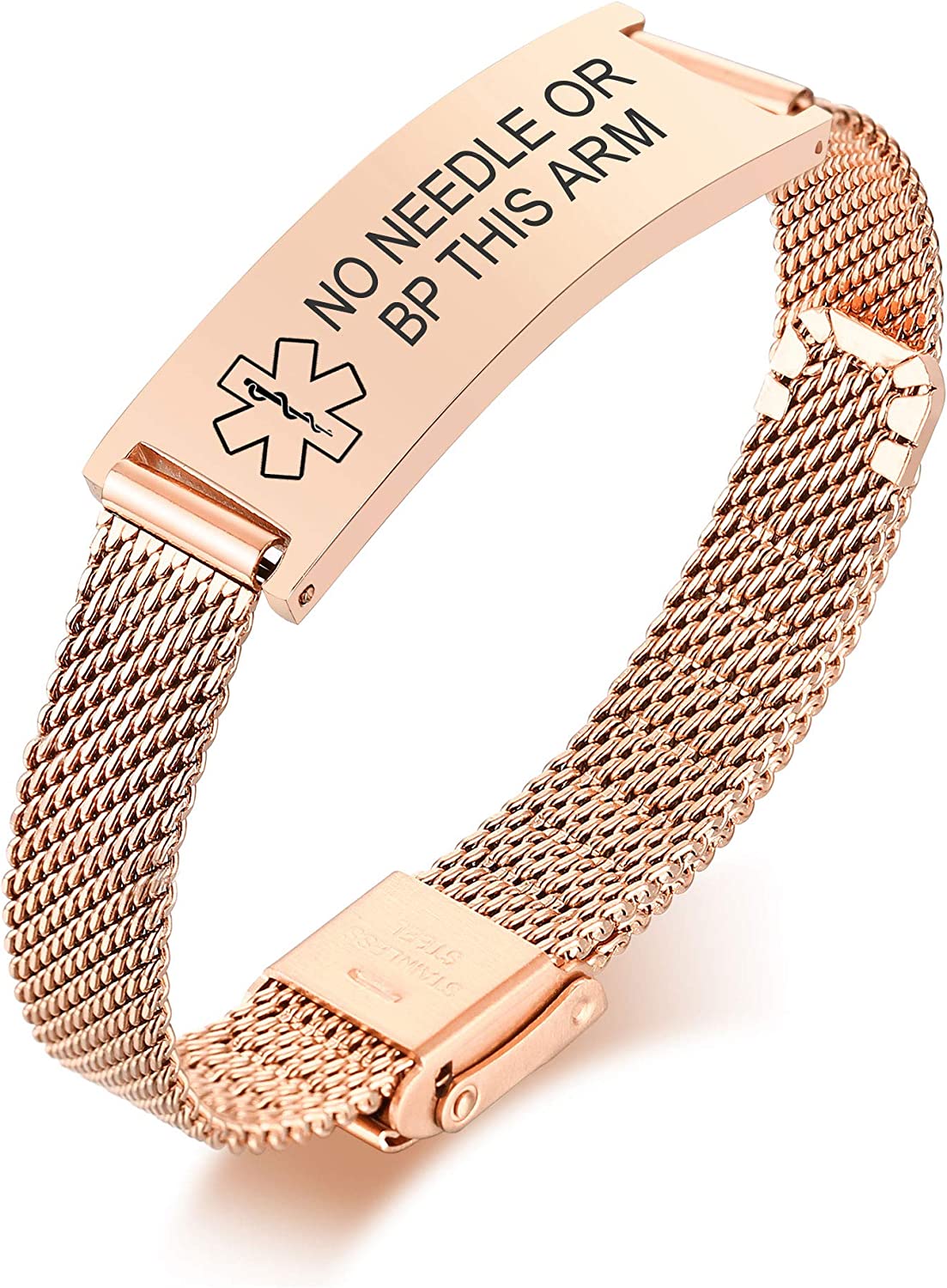VNOX Medical Alert Bracelets for Men & Women Kids with Free Engraving Adjustable Stainless Steel Mesh Emergency Medical ID Bracelets Wristband