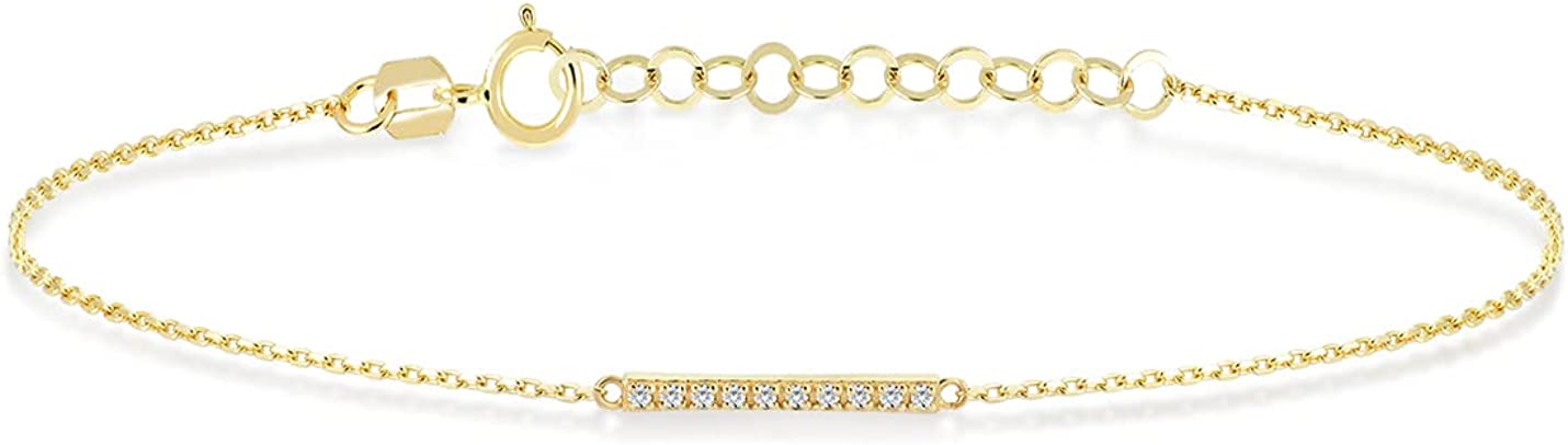 Diamond Bar Bracelet | 14k Yellow Gold Pave Diamond Bar Bracelet for Women | 14k Solid Gold Dainty Bracelets | Women's 14k Gold Jewelry | Gift for Birthday, Adjustable 6" to 7"