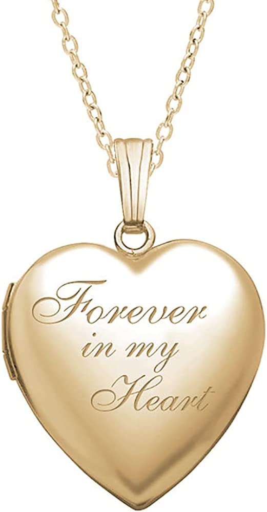 Picturesongold.com Forever in My Heart Locket Necklace - Custom Necklaces for Women Personalized & Engraved Picture Locket Necklace with 18” Chain Necklace Sterling Silver or Yellow Gold Filled
