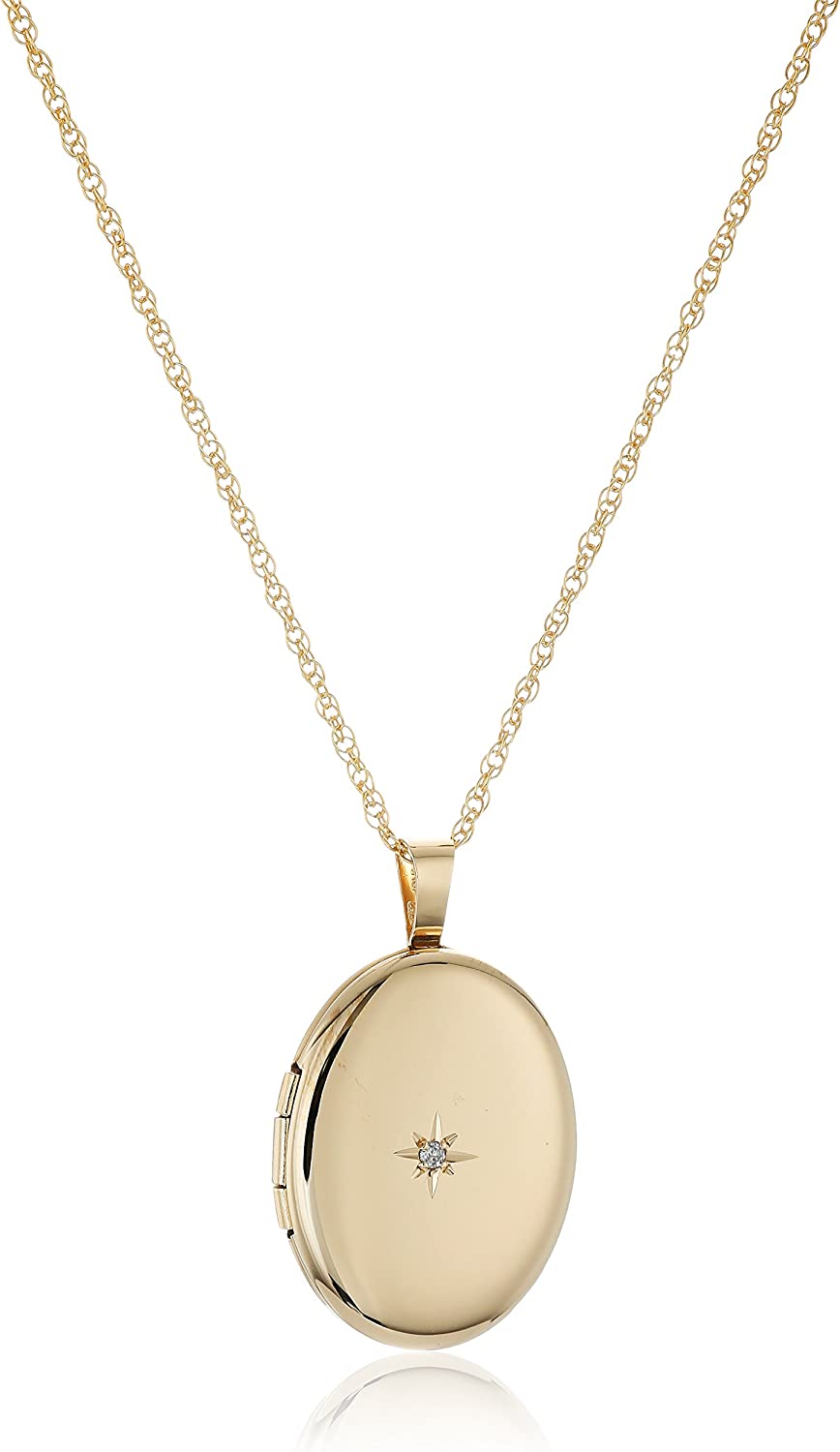 Amazon Collection 14k Gold-Filled Polished Oval Pendant with Genuine Diamond Locket Necklace, 18"