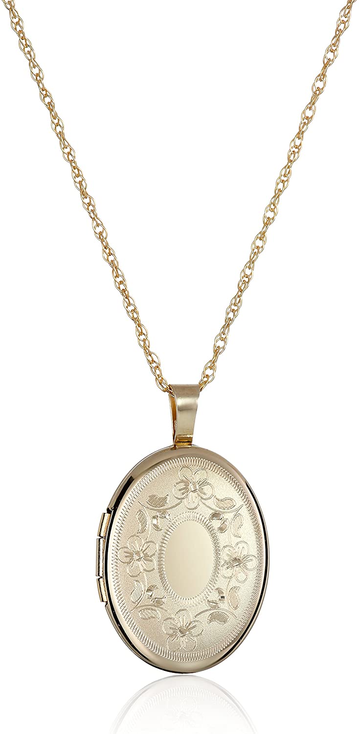 Amazon Collection Oval Hand Engraved Locket Necklace, 18"