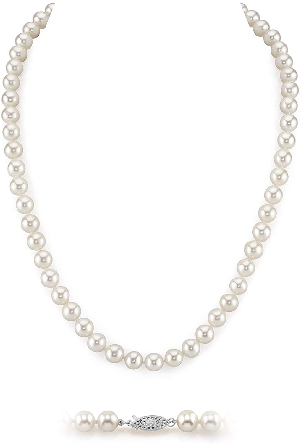 THE PEARL SOURCE White Freshwater Pearl Necklace for Women - Pearl Strand Necklace | Long Pearl Necklace with Genuine Cultured Pearls, 6.5mm-11mm