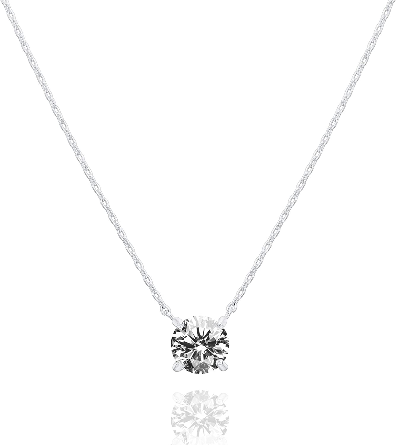 PAVOI 14K Gold Plated Crystal Solitaire 1.5 Carat (7.3mm) CZ Dainty Choker Necklace | Gold Necklaces for Women