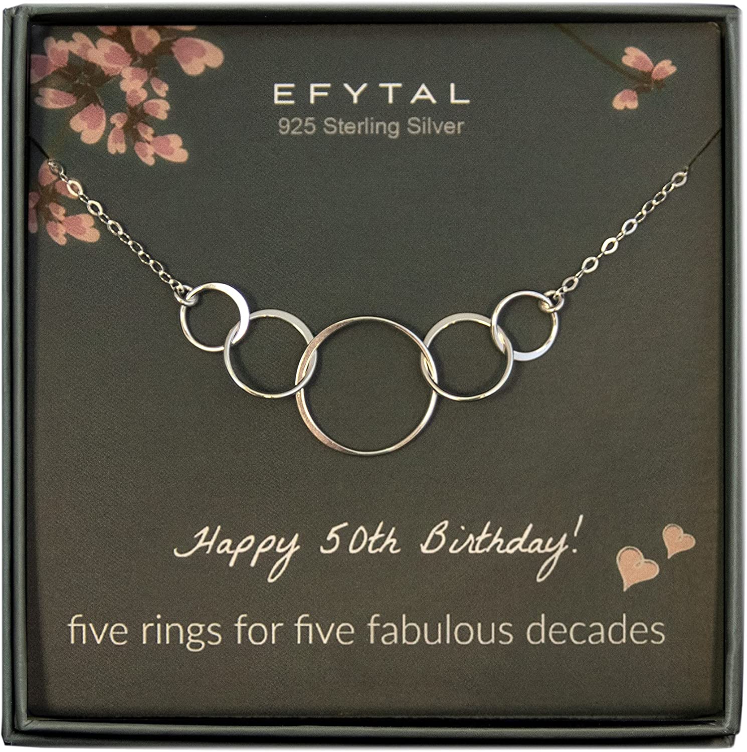 EFYTAL 50th Birthday Gifts For Women, Sterling Silver Five Circle Necklace, 50th Birthday Gifts, Cool Gifts for 50 Year Old Woman, Gifts for Women Turning 50, 50th Birthday Decorations Women