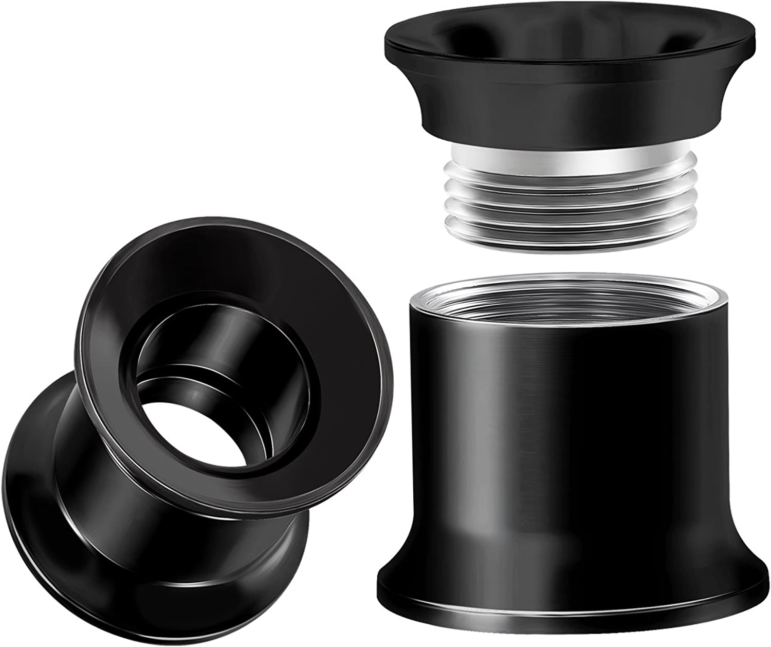 Pair of Internally Threaded Surgical Steel Black Double Flared Piercing Jewelry Stretcher Ear Plug Earring Lobe Tunnel