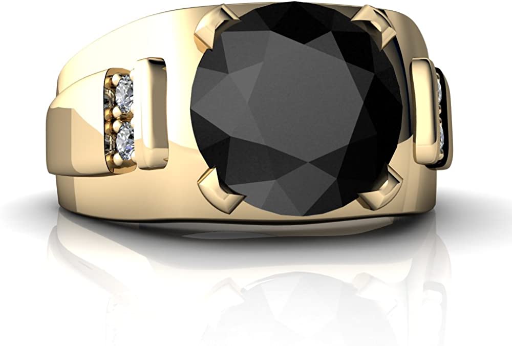 14kt Gold Black Onyx and Diamond 9mm Round Men's Ring
