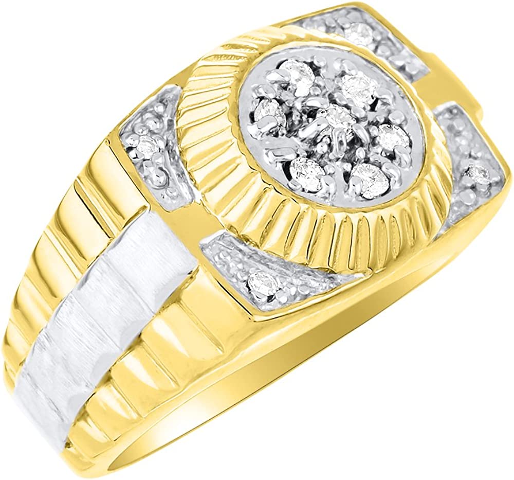 RYLOS Mens Rings 14K Yellow Gold - Mens Diamond Ring White Gold Ring Band Designer Style Rings For Men Mens Jewelry Gold Rings