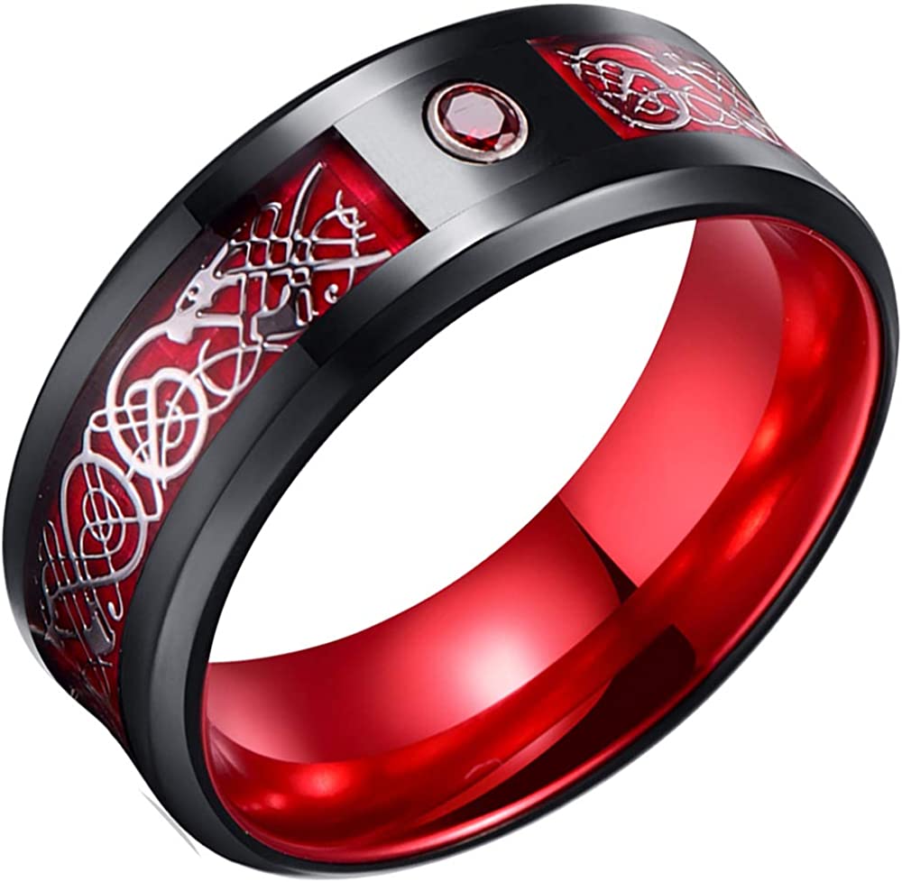 8mm Titanium Rings for Men Women Celtic Dragon Wedding Band
