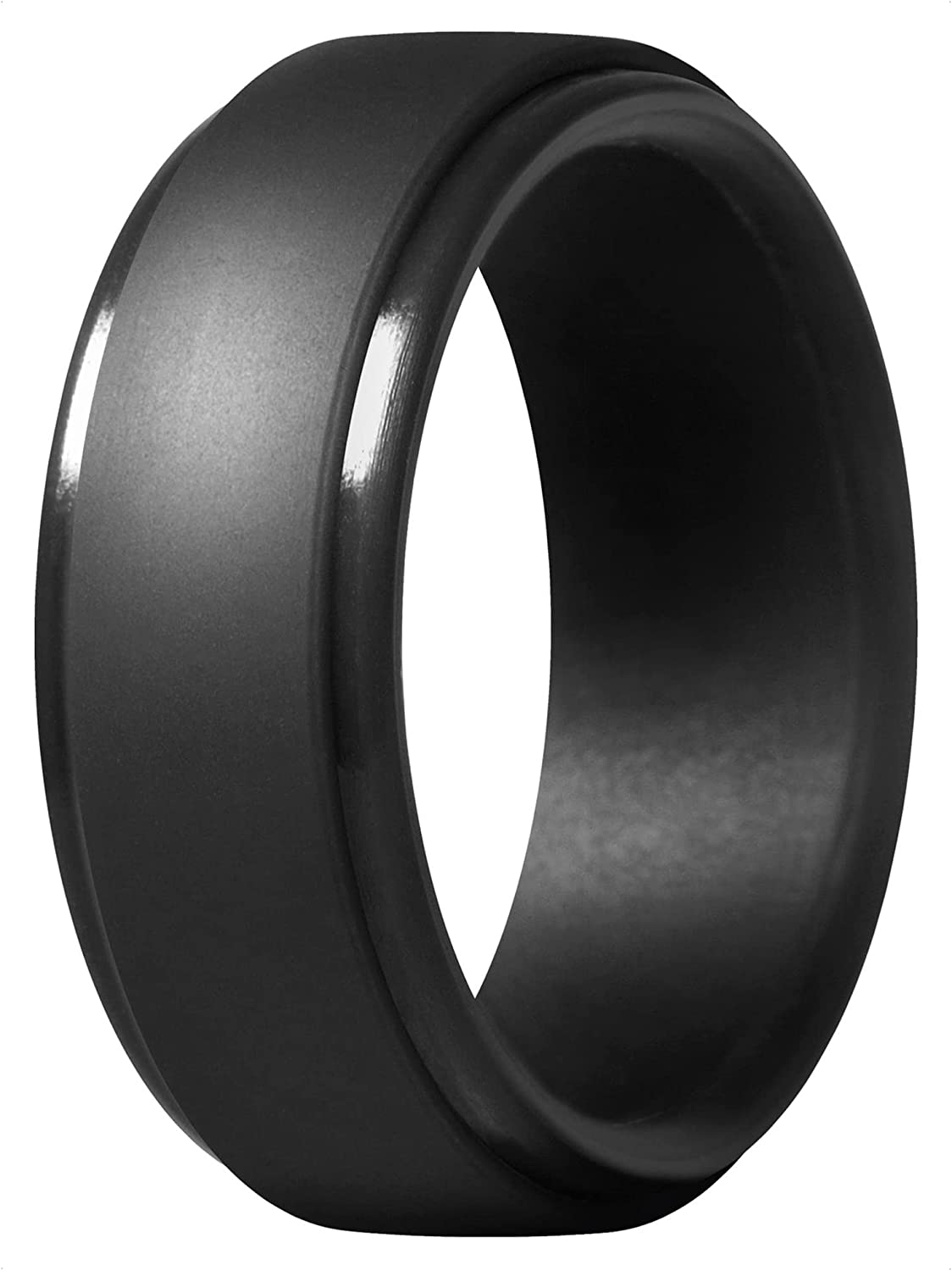 Thunderfit Silicone Ring Men, Step Edge Rubber Wedding Band, 10mm Wide, 2.5mm Thick