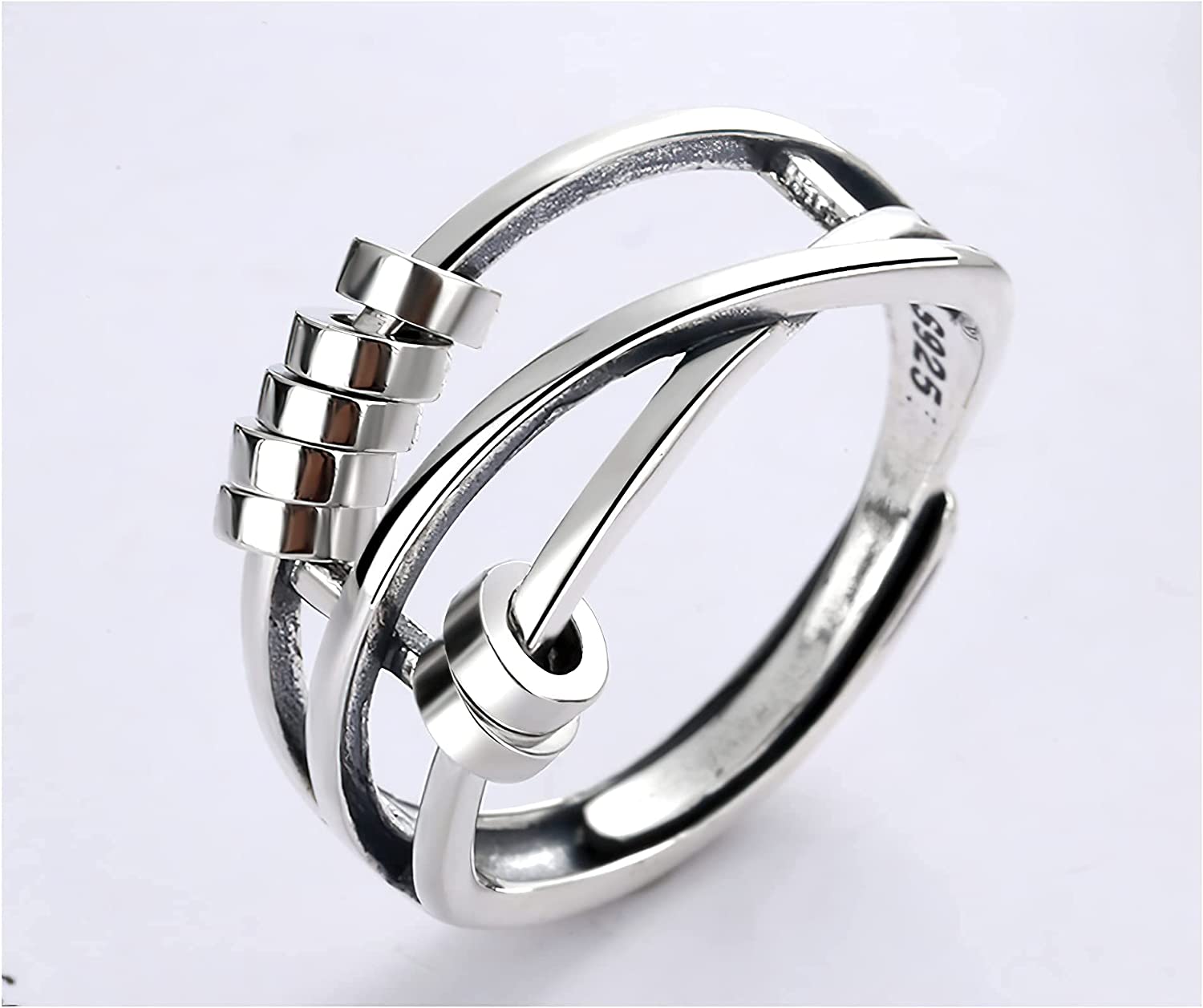 SEAMOSH Silver Anti Anxiety Rings For Women Men Fidget Spinner Band Unisex Adjustable Stacking Spinning Worry Ring