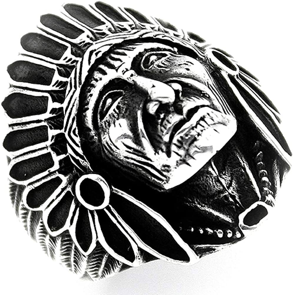 Solid 925 Sterling Silver - Large Indian Head Ring - Sizes 7-13 Indian Chief Biker Ring