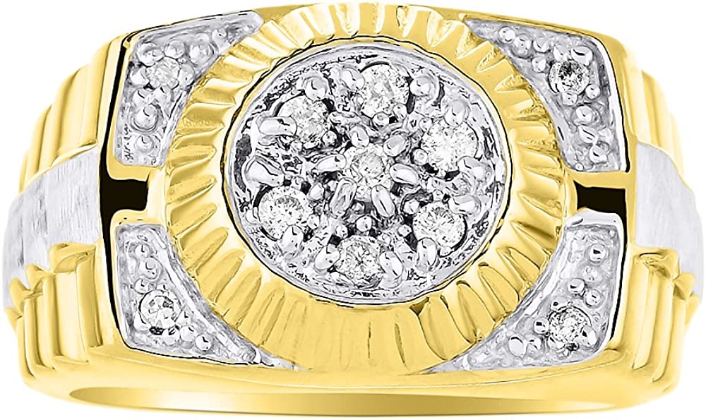 RYLOS Mens Rings 14K Yellow Gold - Mens Diamond Ring White Gold Ring Band Designer Style Rings For Men Mens Jewelry Gold Rings