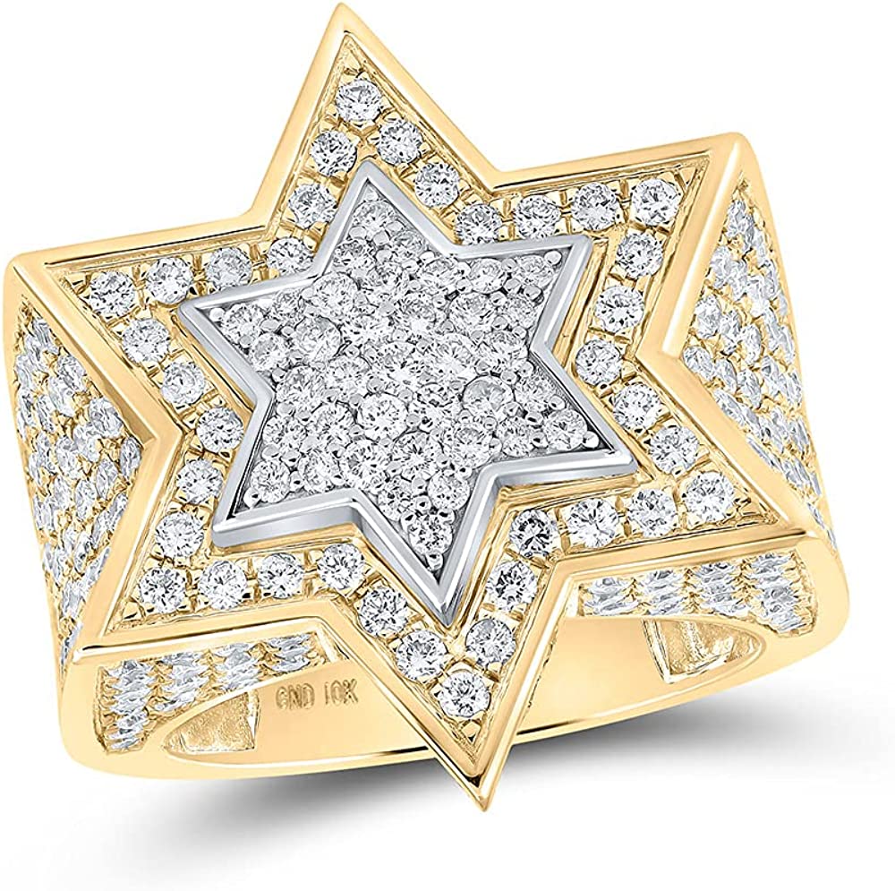 Dazzlingrock Collection 10kt Two-tone Gold Mens Round Diamond Star of David Ring 4-1/2 Cttw