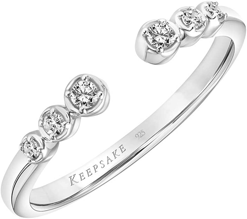 Open Ring for Women with Bezel Set Diamonds Stackable Band in 925 Sterling Silver or 18k Yellow Gold Vermeil 1/10ct (I-J, I3), by Keepsake