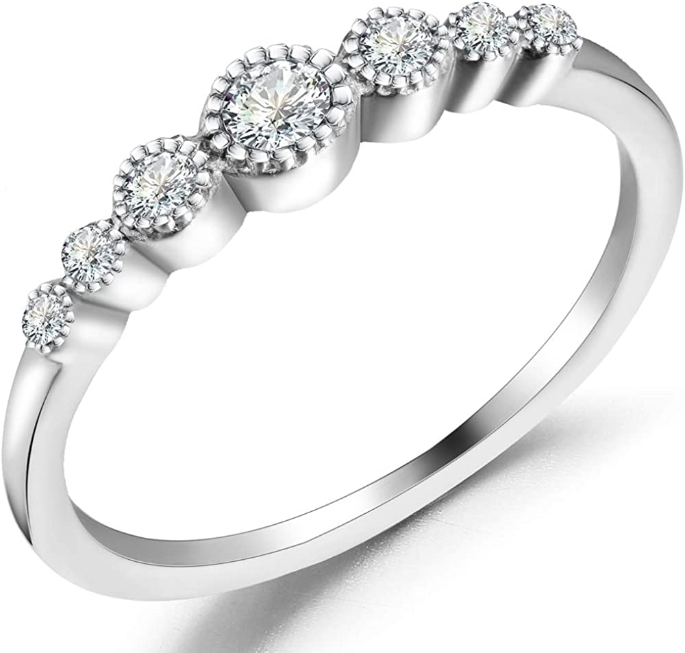 Stainless Steel Seven Stone Stackable Wedding Promise Statement Eternity Ring