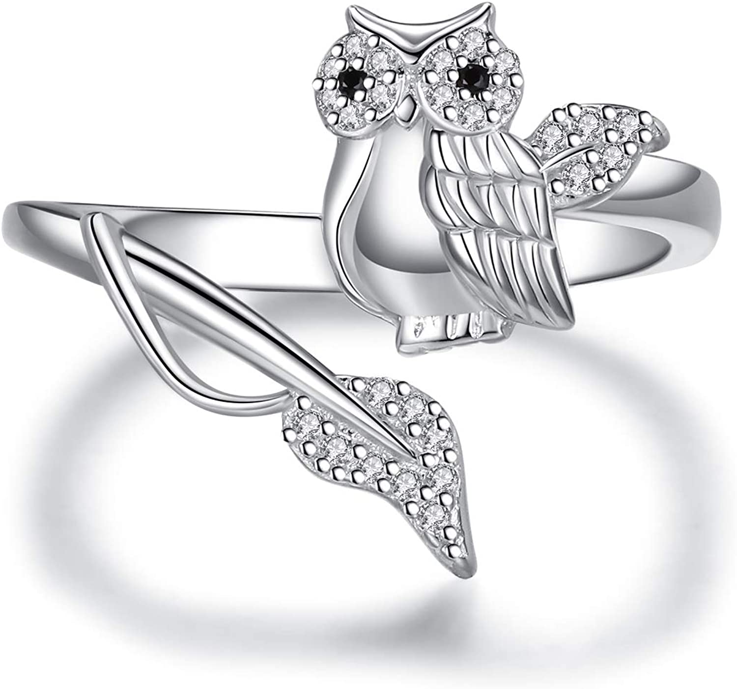Sterling Silver Rings Cubic Zirconia Vintage Rose/ Owl /Feather/V Shape/Fox/Adjustable Wrap Open Ring for Women Girls Jewelry
