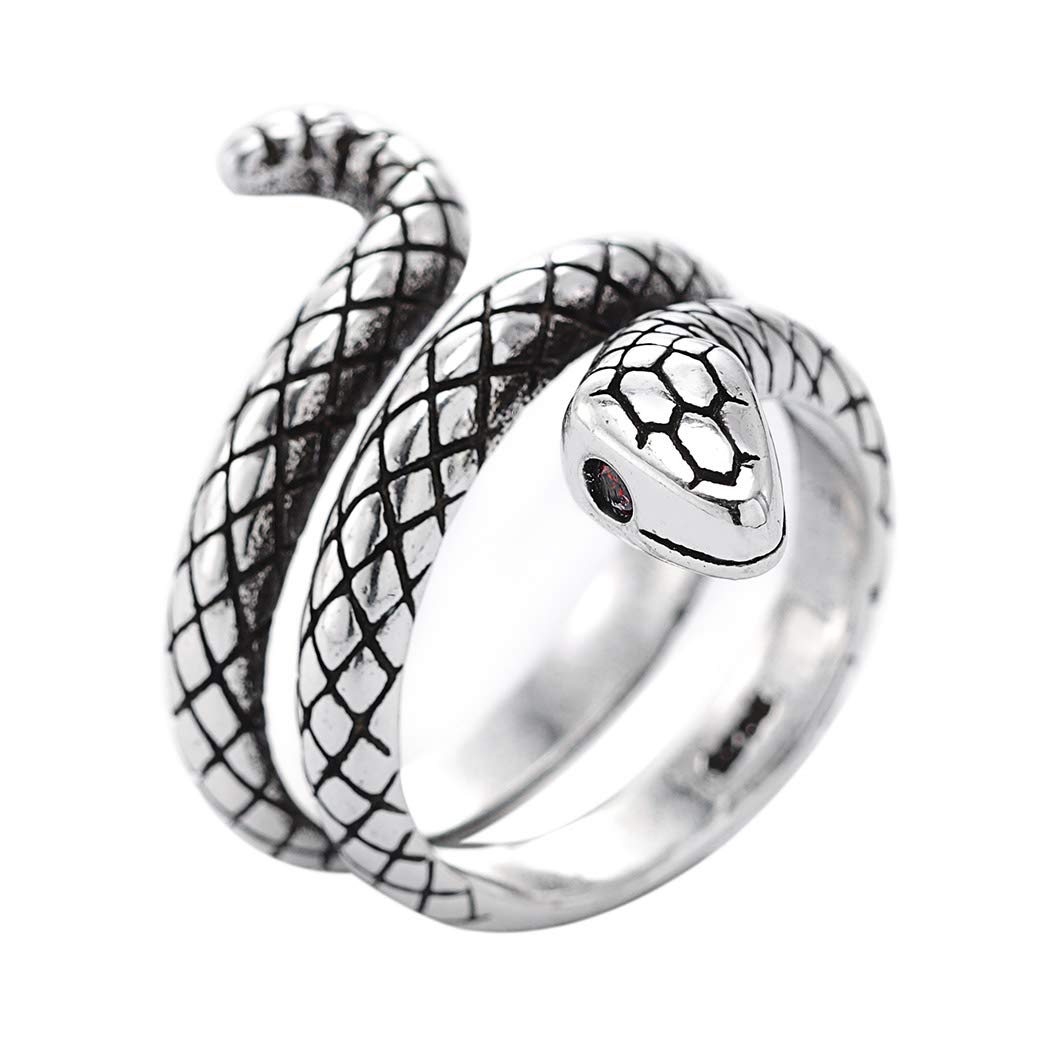 Fstrend Vintage Band Ring Silver Snake Women's Statement Ring Retro Stainless Steel Adjustable Open Rings Jewelry for Women and Girls