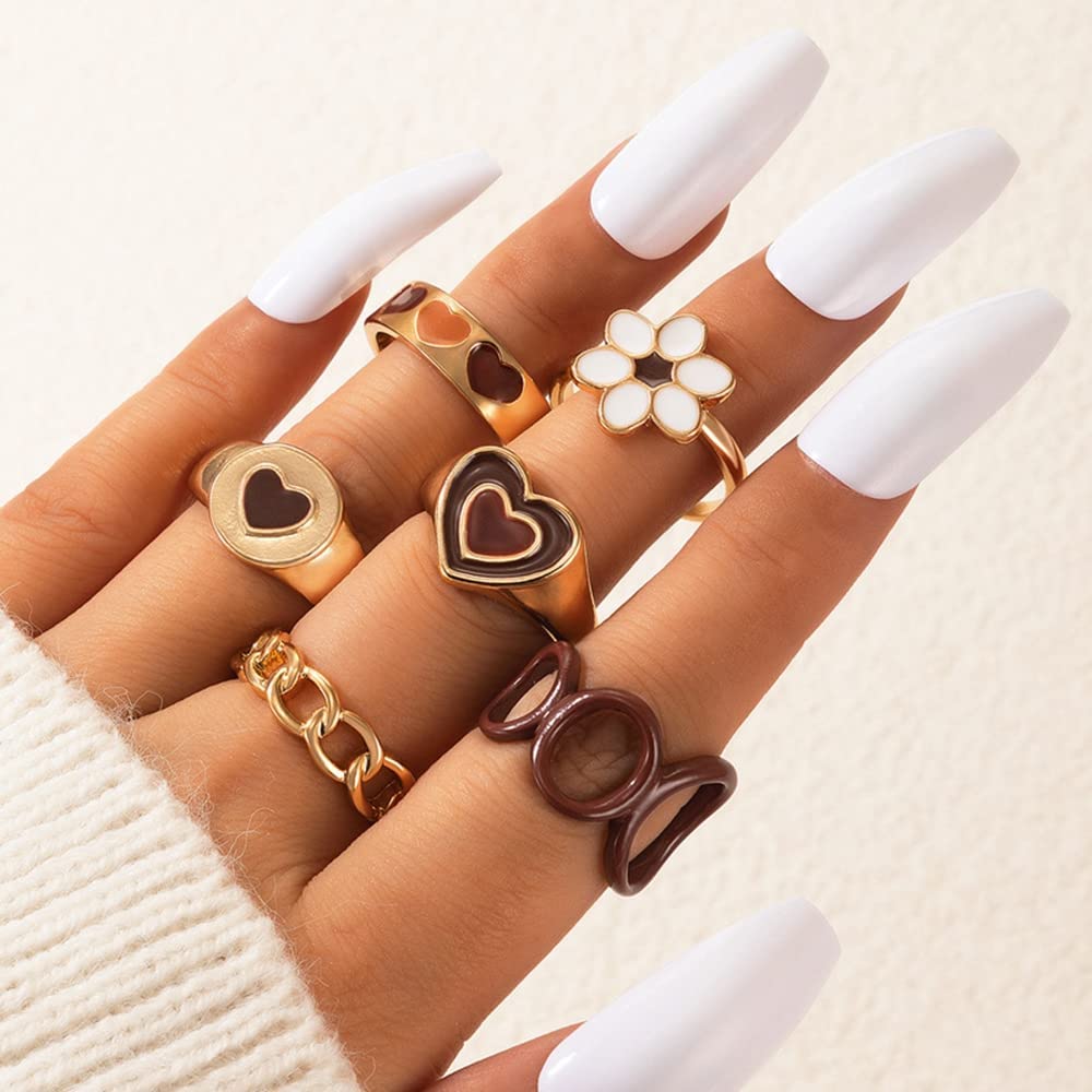 Arumever Y2K Chunky Resin Acrylic Rings Sets for Women Teen Girls, Cute Gold Colorful Trendy Statement Stackable Finger Knuckle Rings Aesthetic Jewelry