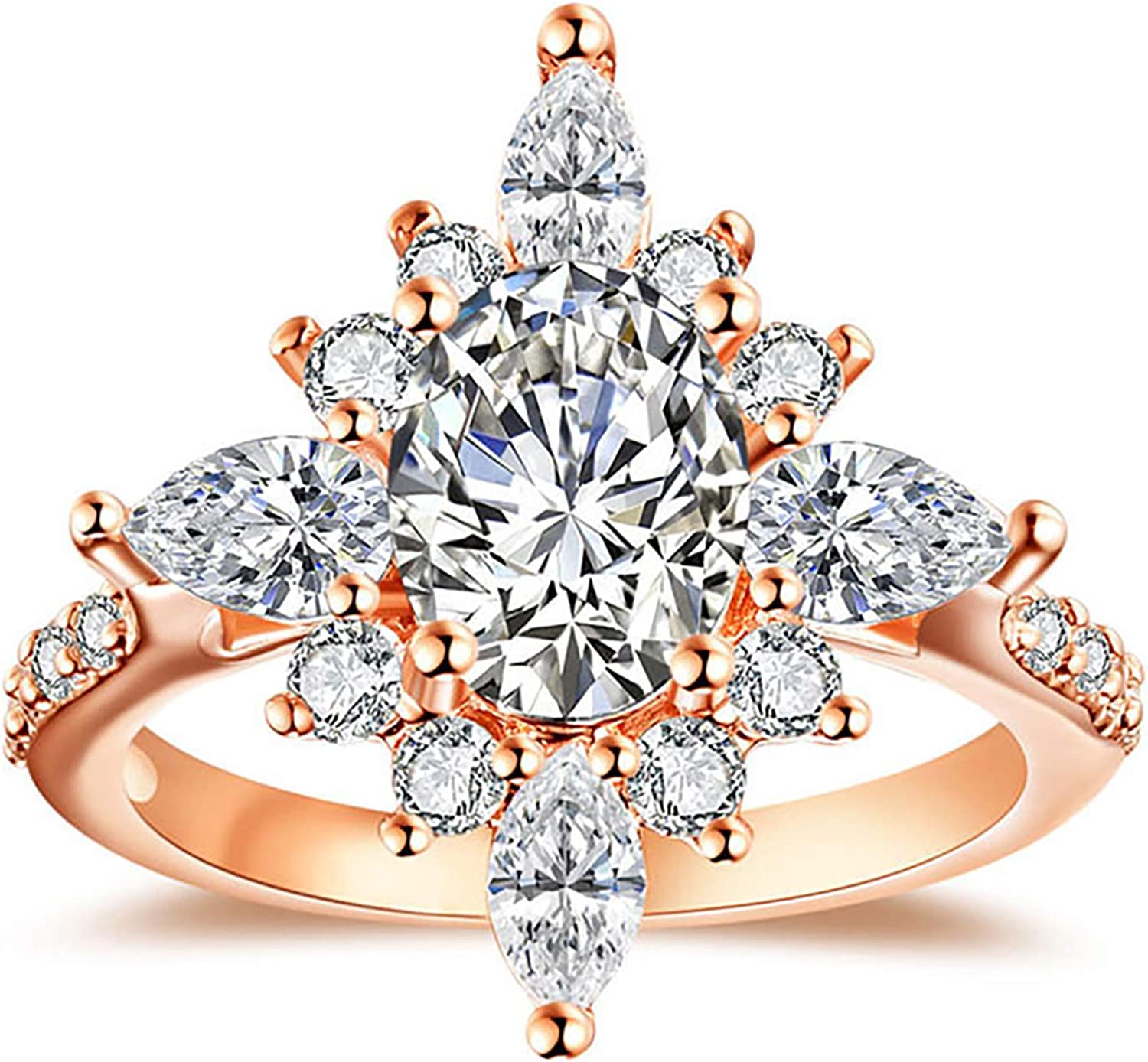 Alex's Wish List Starburst Sunburst Ring | Womens Vintage Style Statement Cocktail Ring | Unique Design Rose Gold Plated Cubic Zirconia | Evita Fashion Jewelry
