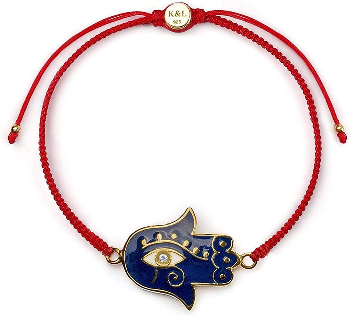 Karma and Luck - Healing Strength - Women's 18K Gold Plated Brass Eye of Horus Charm Red String Adjustable Drawstring Closure Bracelet Handmade with Love in Bali
