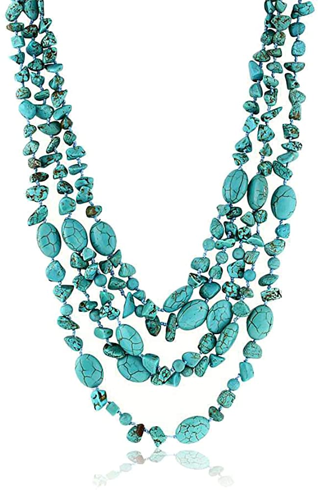 Gem Stone King 20 Inch Stunning 3 Strands Green Simulated Turquoise Necklace with Toggle Clasp