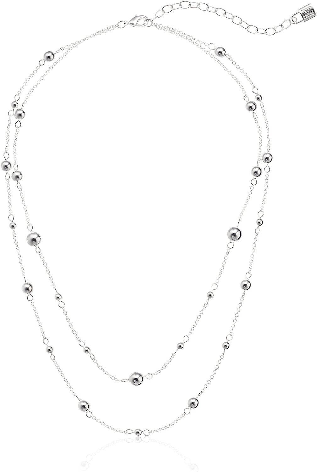 Chaps Women's Double Strand Bead Strand Necklace, Silver
