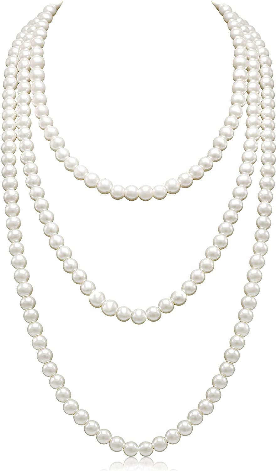 Aisansty Long Pearl Necklaces for Women Cream White Faux Pearl Strand Layered Necklace Costume Jewelry,69"