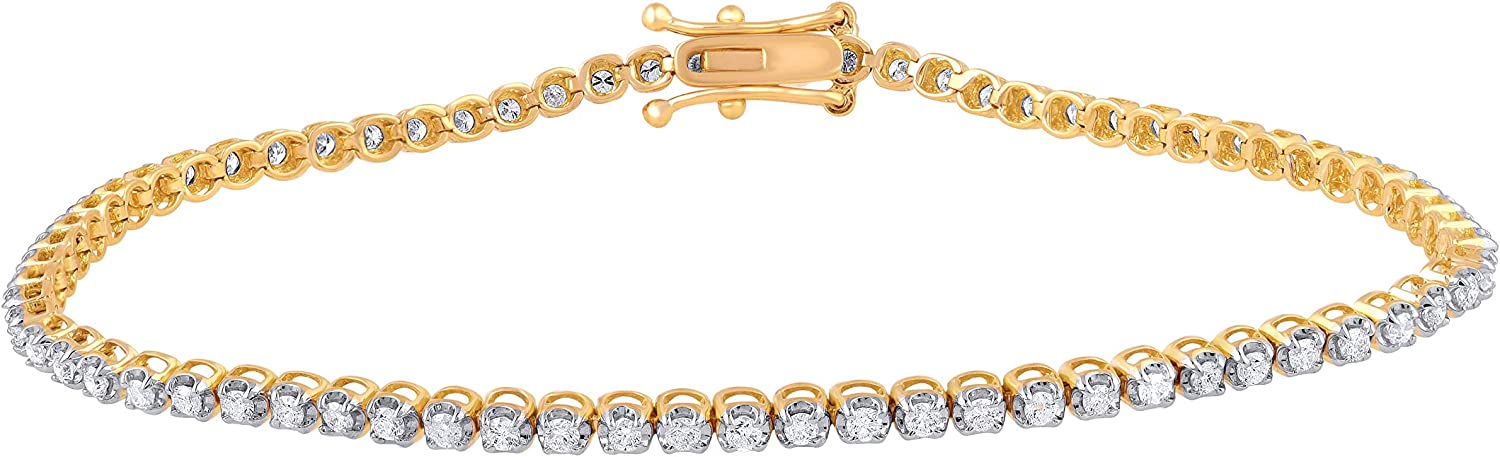 TJD 1.00-2.00 Cttw Natural Diamond Stylish Tennis Bracelet 10K White/ Yellow Gold Size 7&7.5" (G-H Color, I2-I3 Clarity) Suitable for Birthday Jewelry/ Diamond Collections/ Christmas Day/ Thanksgiving