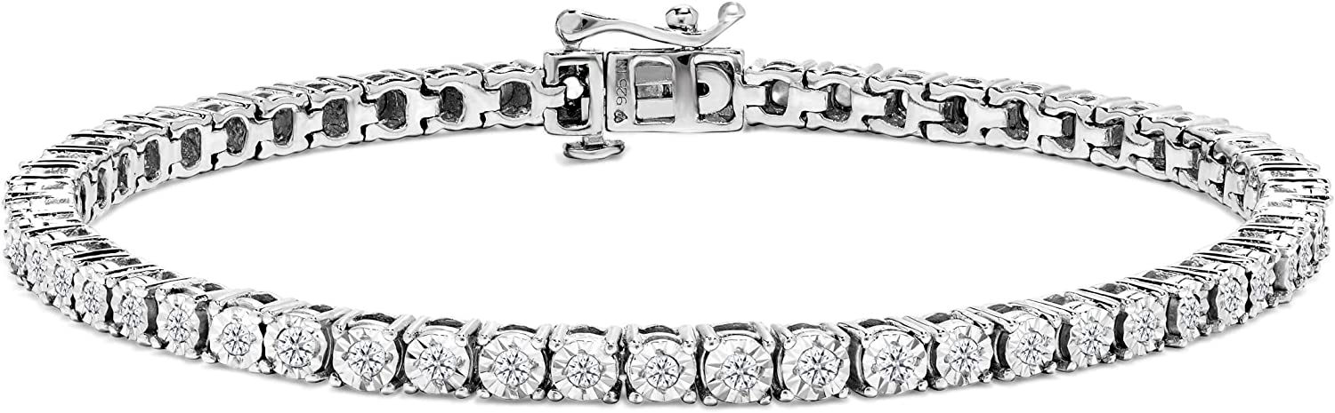 .925 Sterling Silver 1.0 Cttw Miracle-Set Diamond Round Miracle Plate Tennis Bracelet (I-J Color, I3 Clarity) - Choice of Metal Colors & 6",7",8" or 9" Lengths