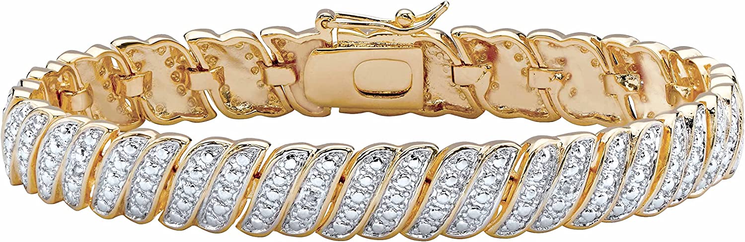 Yellow Gold-Plated Genuine Diamond Accent Tennis S Link Bracelet (10mm), 7 or 8 inches