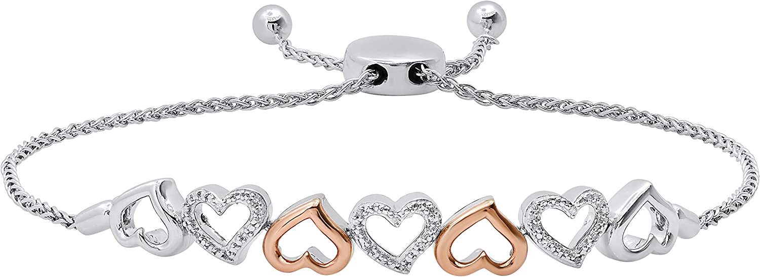 Dazzlingrock Collection 0.12 Carat (ctw) Round White Diamond Ladies Heart Bracelet, Rose Gold Plated Sterling Silver