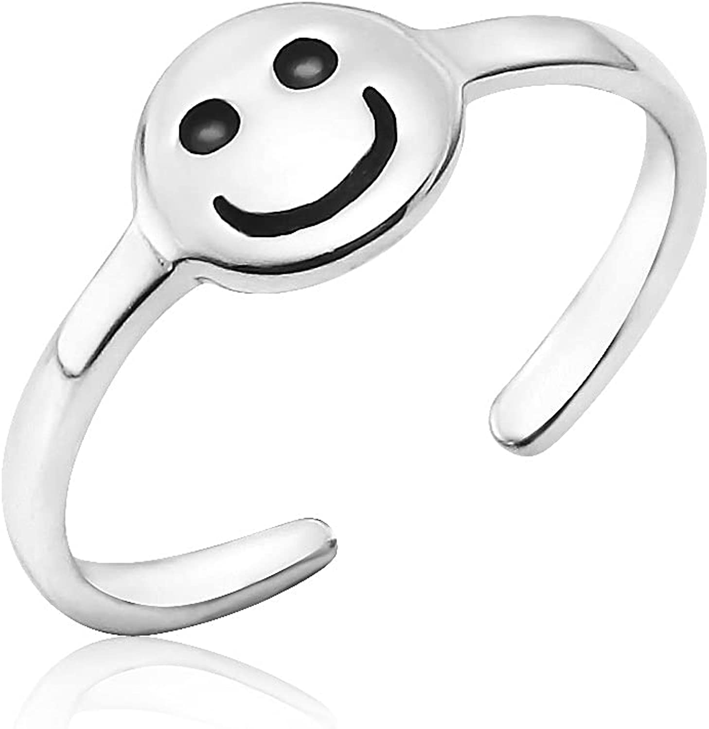 Big Apple Hoops - 925 Sterling Silver Adjustable Cute Toe Ring, Smiley Face