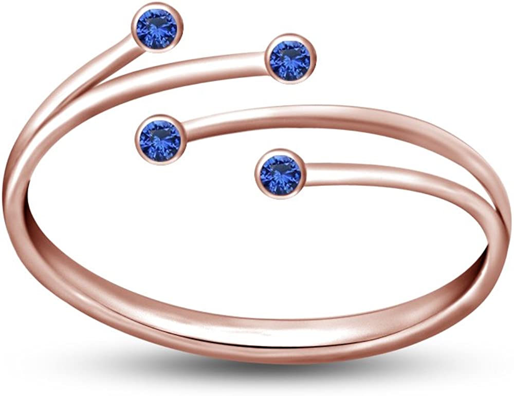 PVN Jewels 14K Rose Gold Plated 925 Sterling Silver Adjustable Toe Ring for Women Blue Sapphire