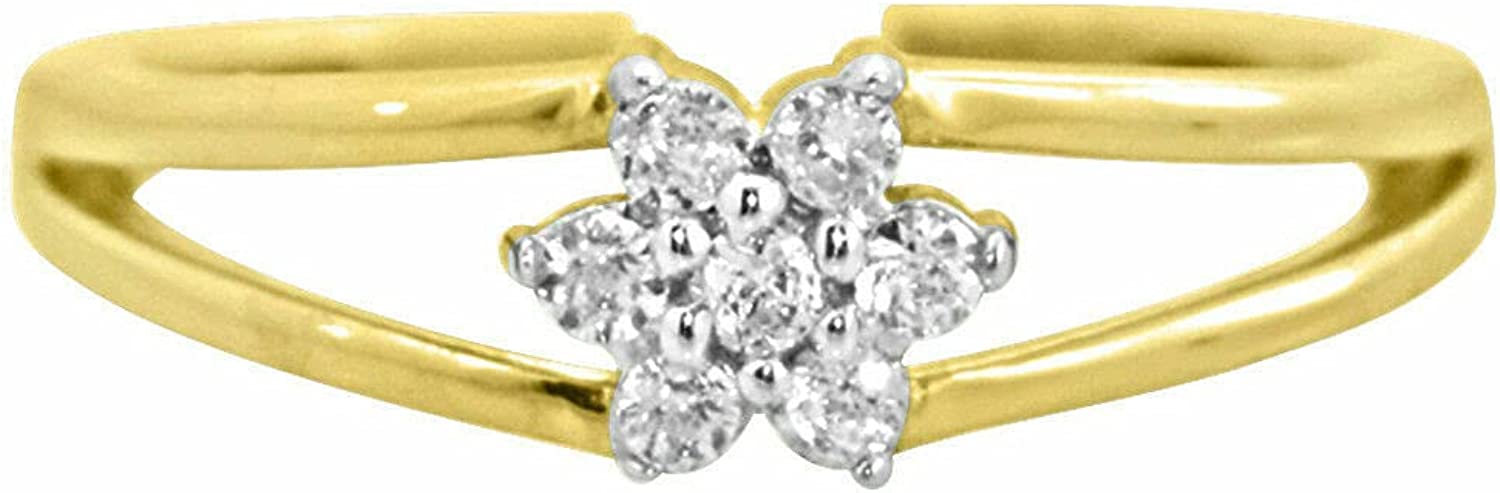 Pritvi Jewels 0.20Ct Round Cut White Diamond in 925 Sterling Silver 14K Yellow Gold Over Diamond Fancy Flower Adjustable Toe Ring for Women's & Girl's