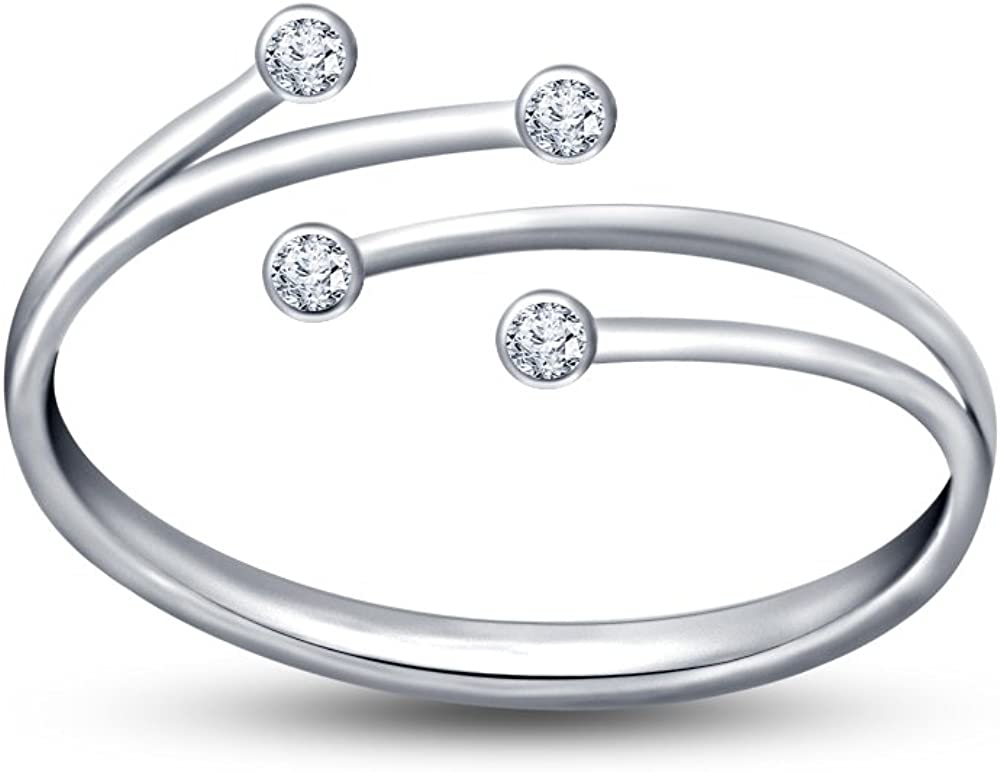 PVN Jewels Minimalist 925 Sterling Silver Open Band Toe Ring Round Cut Gemstone White CZ