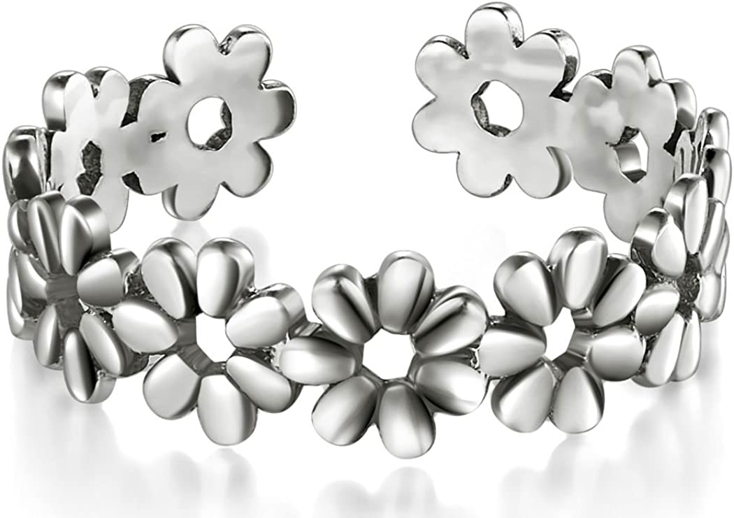 BORUO 925 Sterling Silver Toe Ring, Daisy Flower Hawaiian Adjustable Band Ring, Benefiting The American Red Cross.