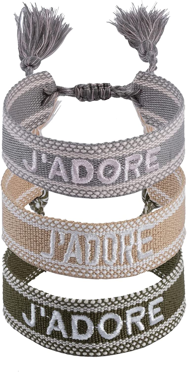 3PCS Woven Friendship Wrap Bracelets Knitted Word J'ADORE Bracelets Handmade Wrap Friendships Adjustable Bracelets