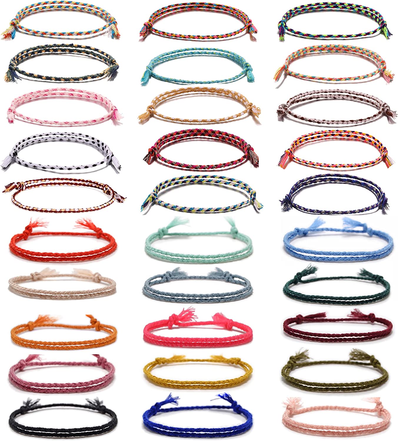 MOZAKA 30Pcs Woven Wrap Friendship Bracelets for Women Men Adjustable Colorful String Wrist Cord Handmade Friendship Braided Ankle Bracelets Party Favors