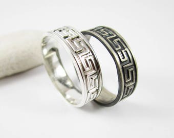 Greek Key Ring (1) 5 mm .925 Sterling Silver Band Greek Key Pattern Silver Ring Silver Band  Mens Ring or Unisex Ring