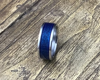 Men's  stainless steel ring, resin ring, stainless steel  ring, artisan stainless steel rig, mens wedding ring, gift for him