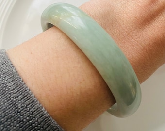 Natural Jade Bangle / Smooth Green Stone Slip-On Bracelet / Free Ring With Purchase/ Natural Stone Bangle / Best Price Jade