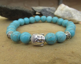 Turquoise howlite bracelet gemstone bracelet bead bracelet Yoga bracelet Buddha boho new age healing protection chakra meditation gift.