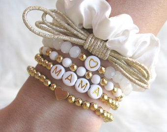 White and Gold Stackable Personalised Name Bracelet - 4 Different Styles to choose from